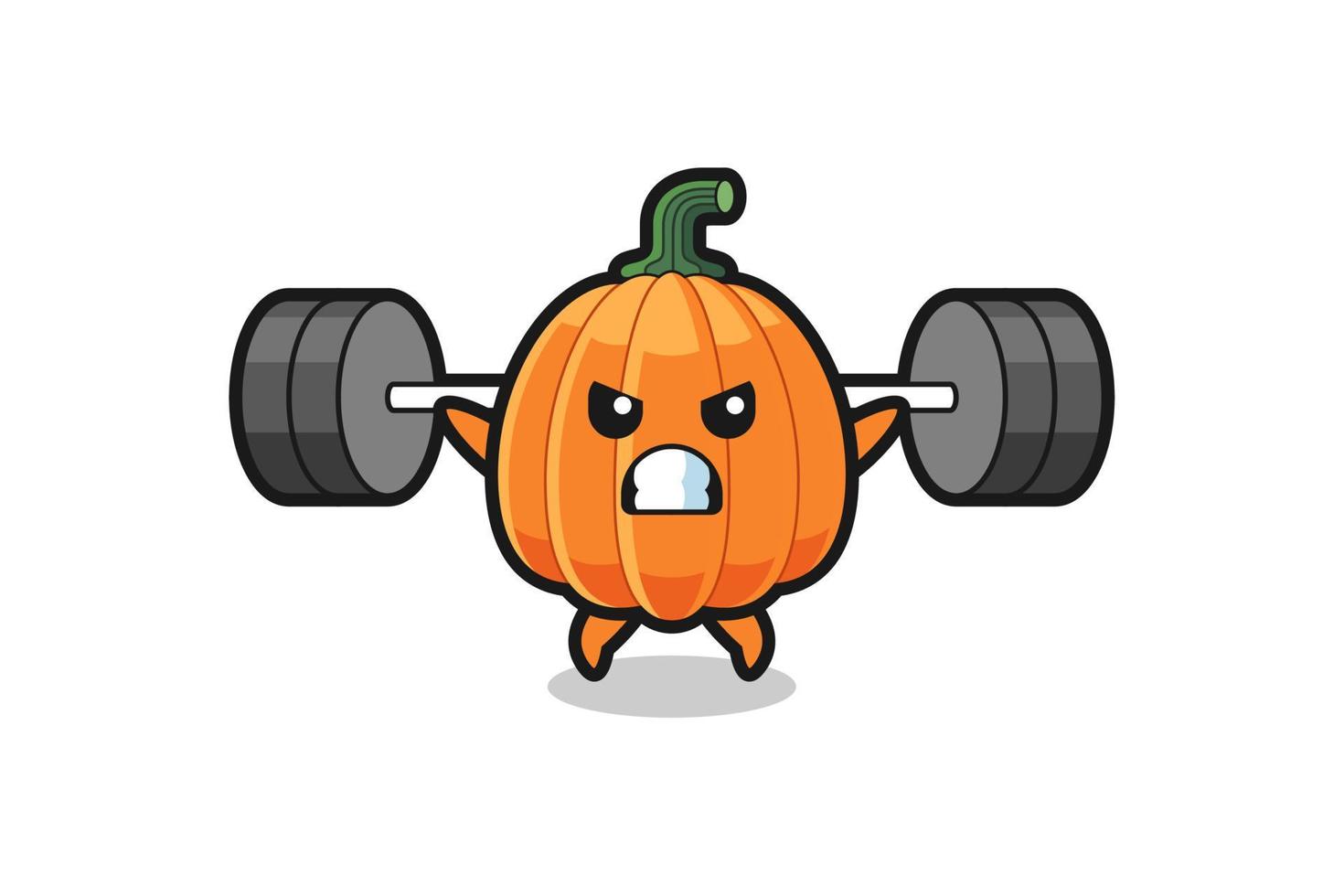 pumpkin mascot cartoon with a barbell vector