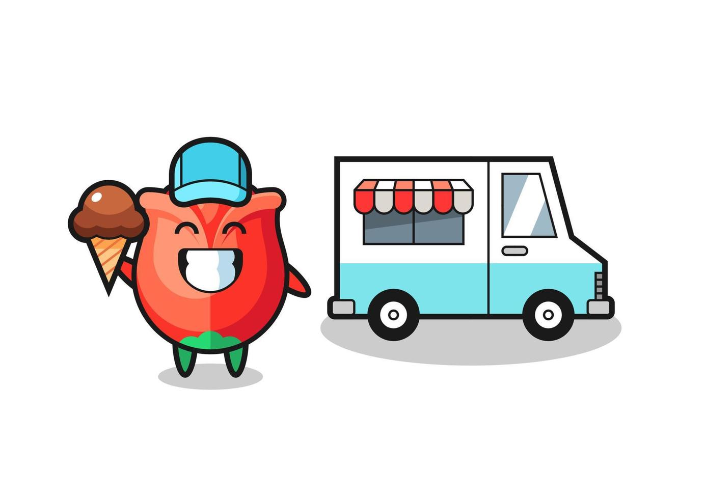 Mascot cartoon of rose with ice cream truck vector