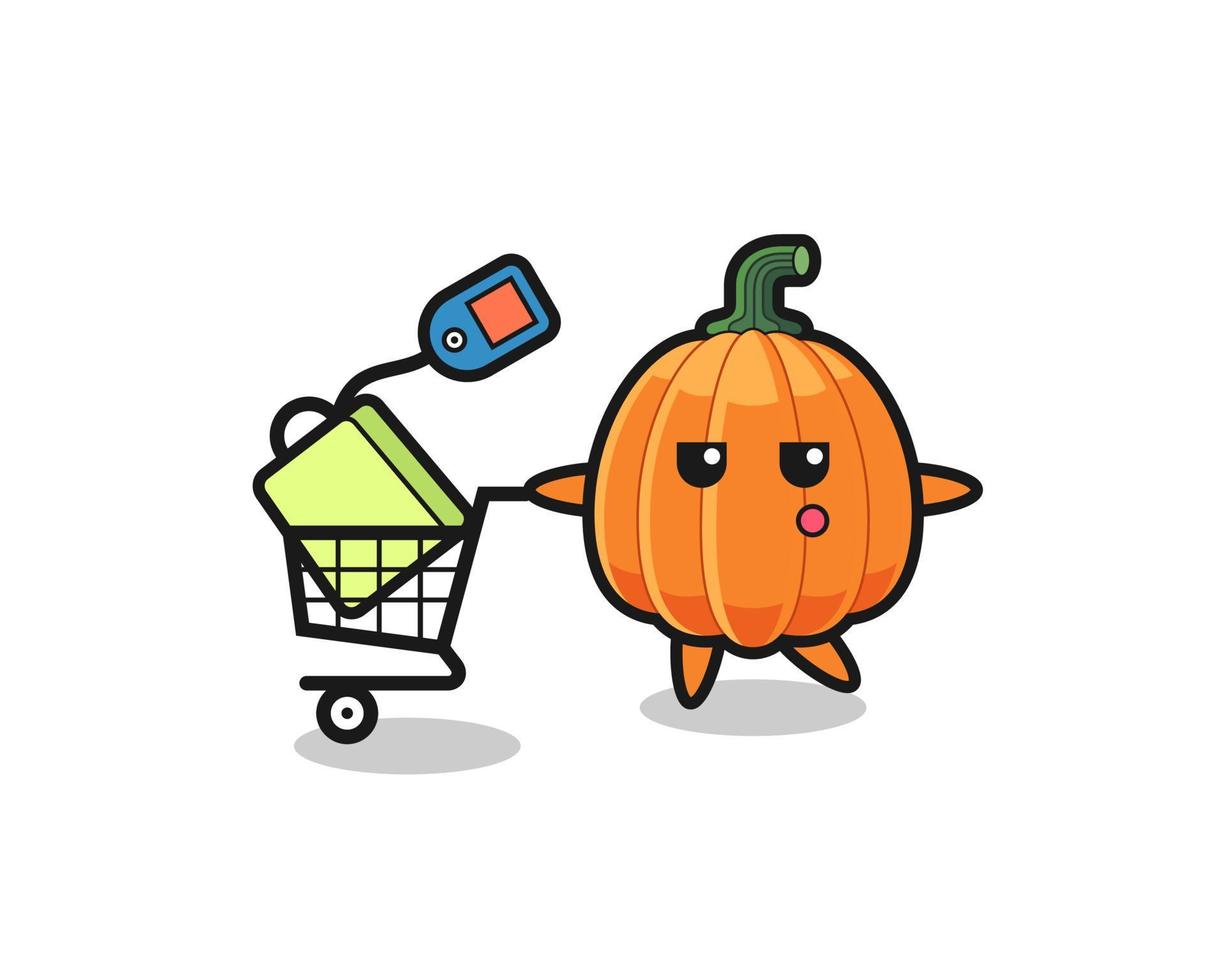 pumpkin illustration cartoon with a shopping cart vector