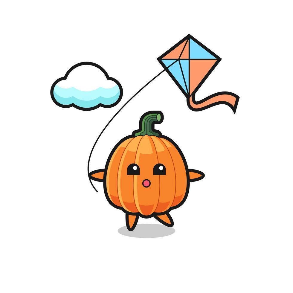 pumpkin mascot illustration is playing kite vector