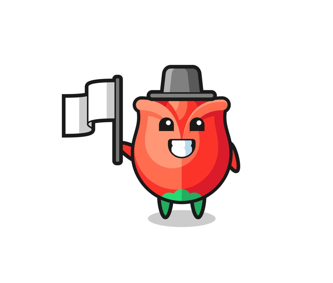 Cartoon character of rose holding a flag vector