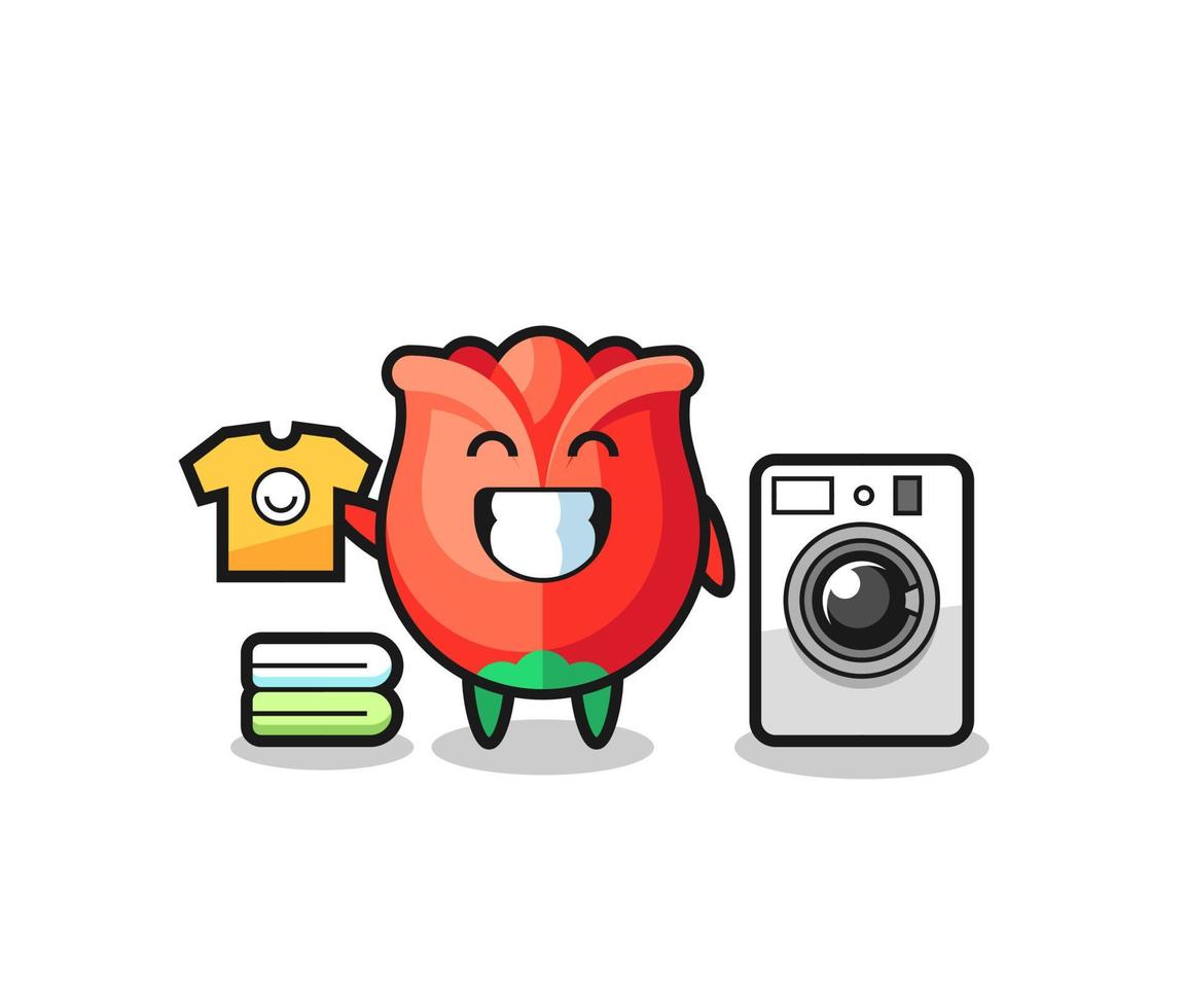 Mascot cartoon of rose with washing machine vector