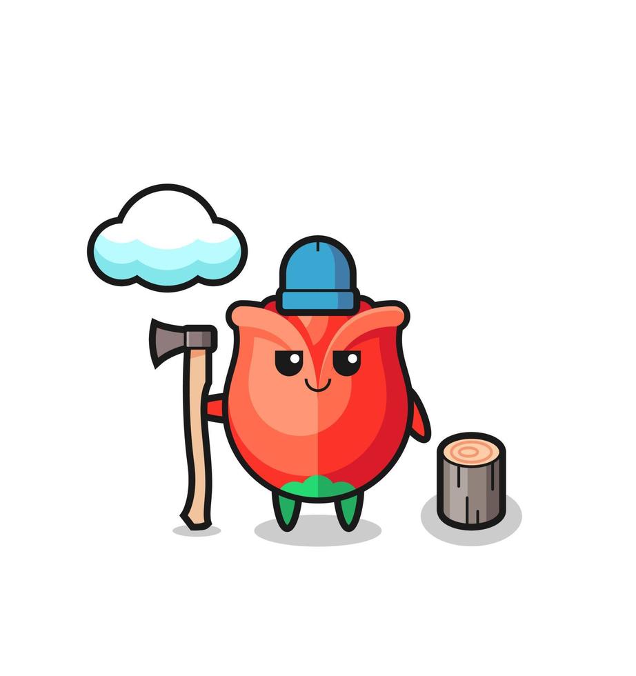 Character cartoon of rose as a woodcutter vector