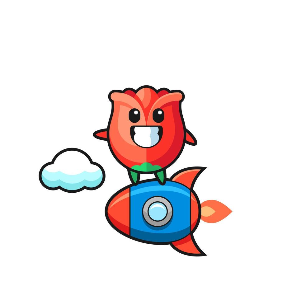 personaje de la mascota rosa montando un cohete vector