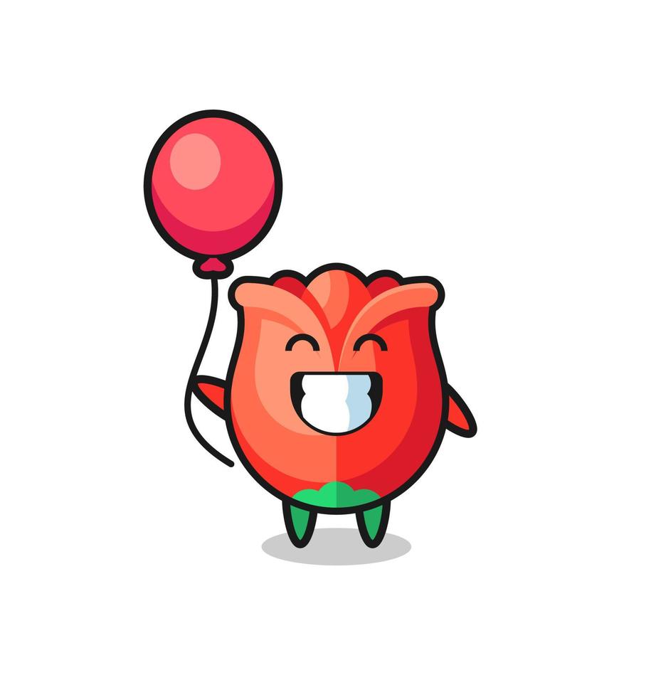 rose mascot illustration is playing balloon vector