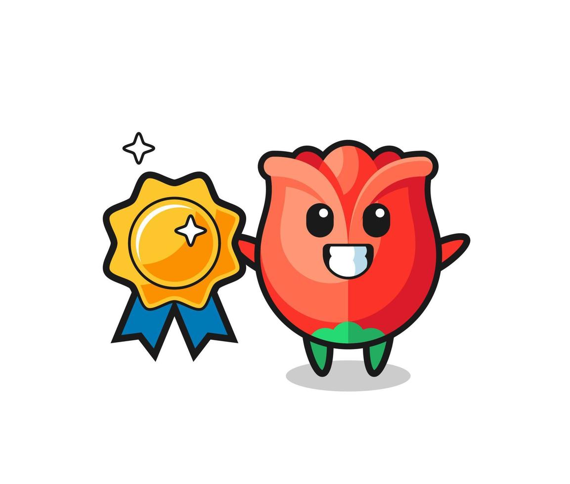 rose mascot illustration holding a golden badge vector