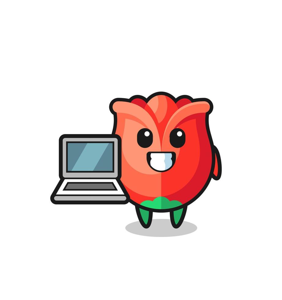 Mascot Illustration of rose with a laptop vector
