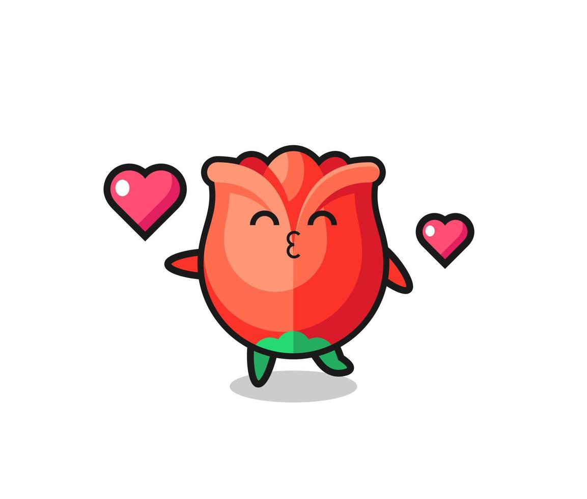 rose character cartoon with kissing gesture vector