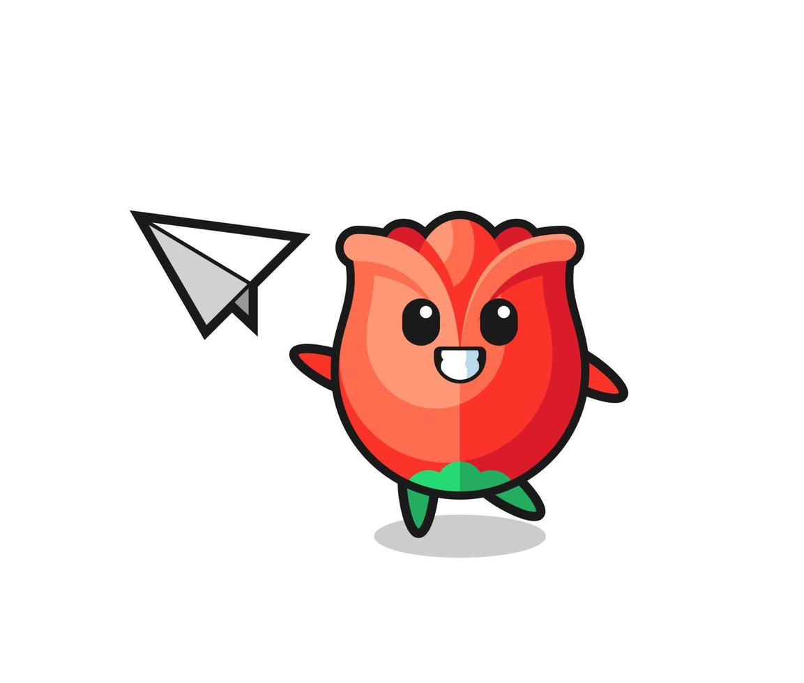 rose cartoon character throwing paper airplane vector