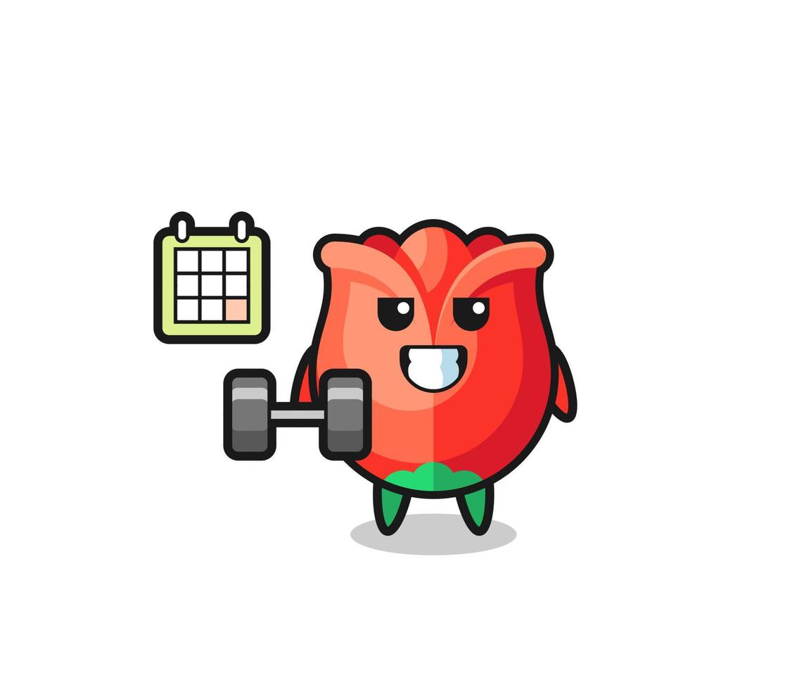 dibujos animados de mascota rosa haciendo fitness con mancuerna vector