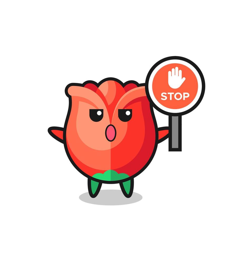 rose character illustration holding a stop sign vector