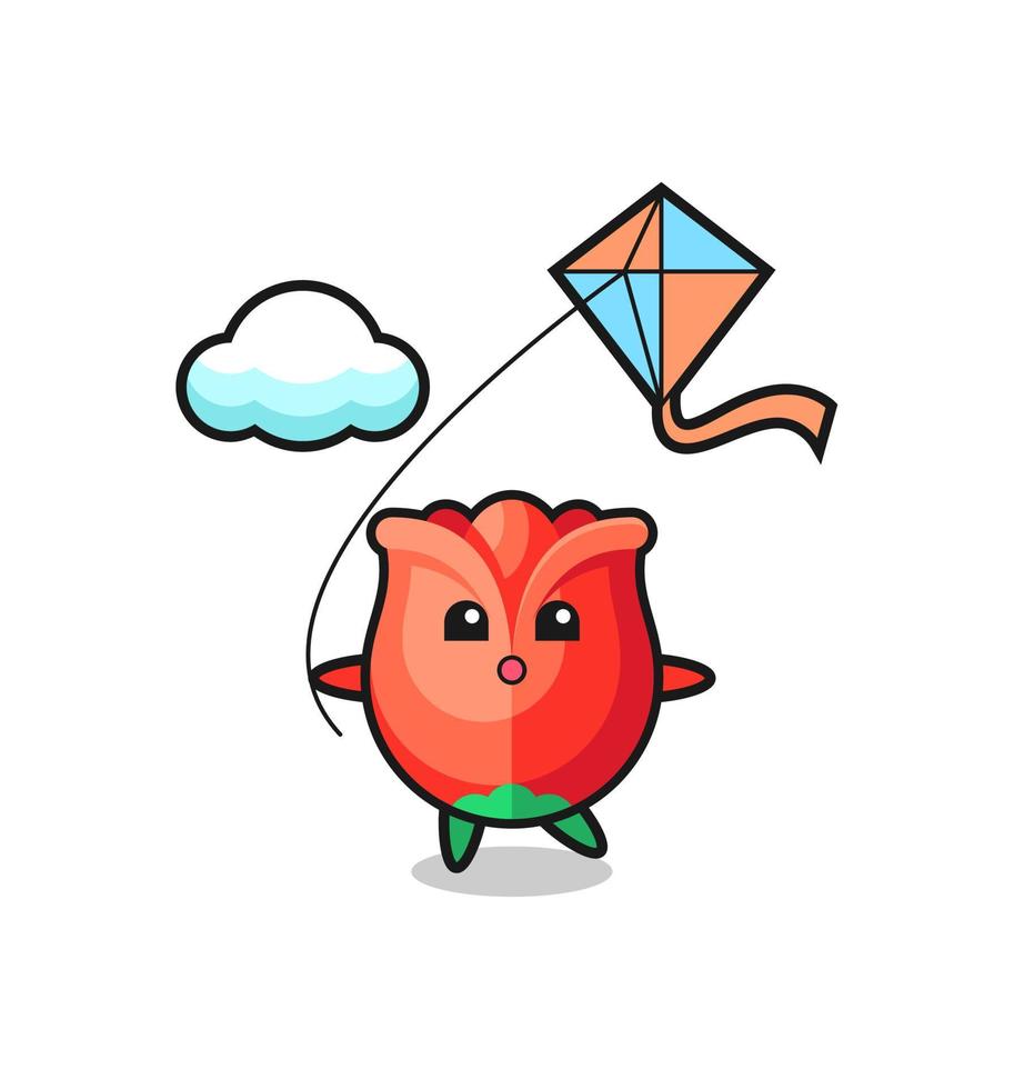 rose mascot illustration is playing kite vector