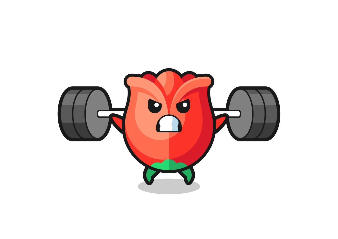 rose mascot cartoon with a barbell vector