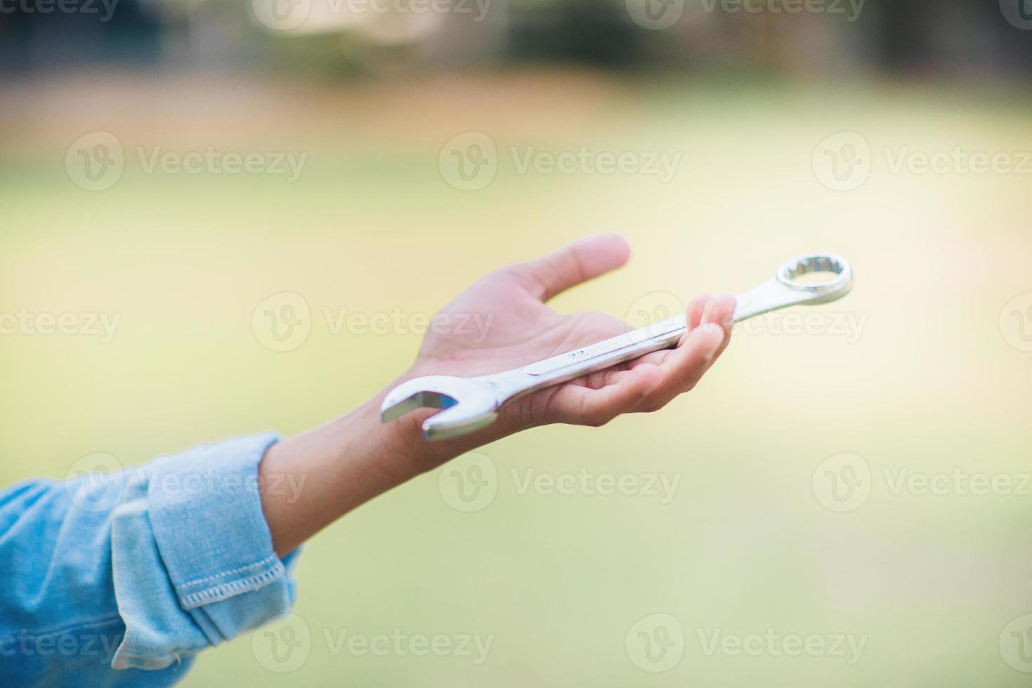 Hand and car wrench photo