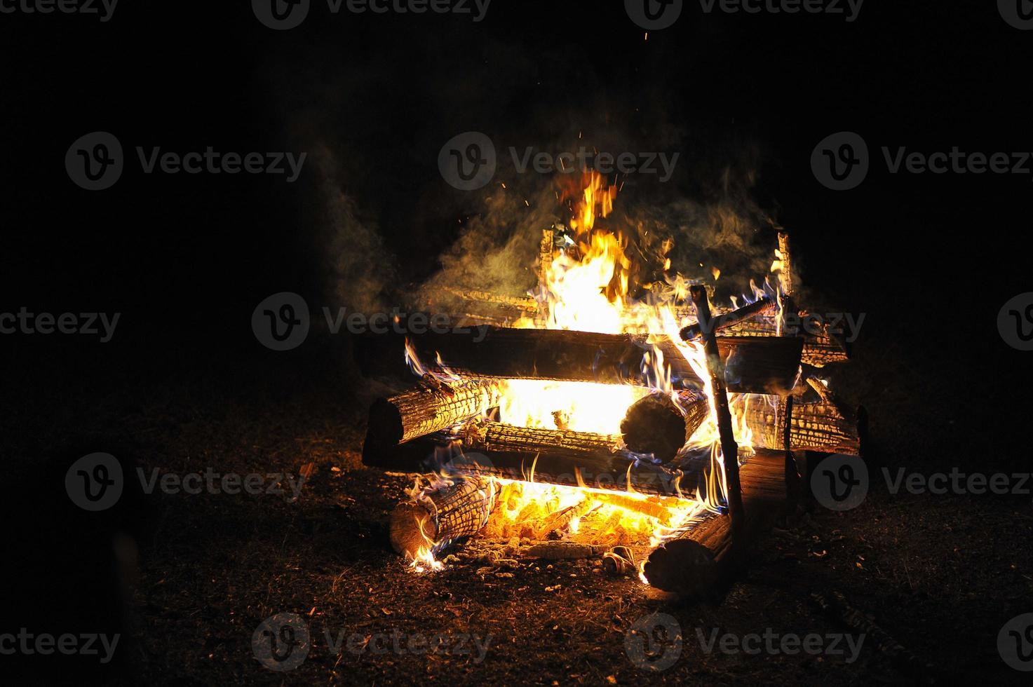 A fire made in the forest in winter. photo