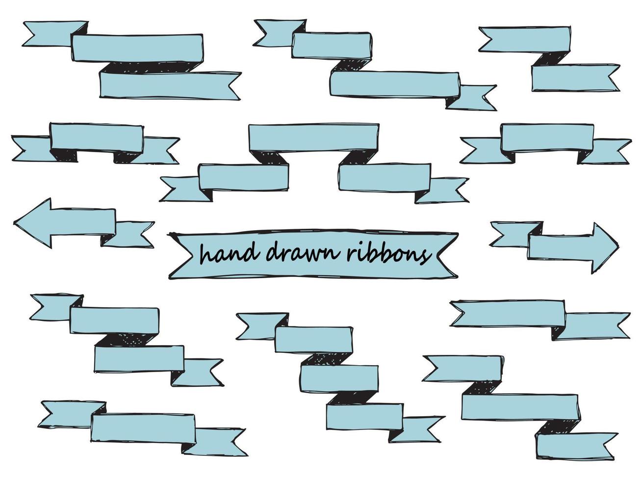 Set of hand drawn vector ribbons. Doodle banner illustration isolated on white background. For banner, tag, header or label.