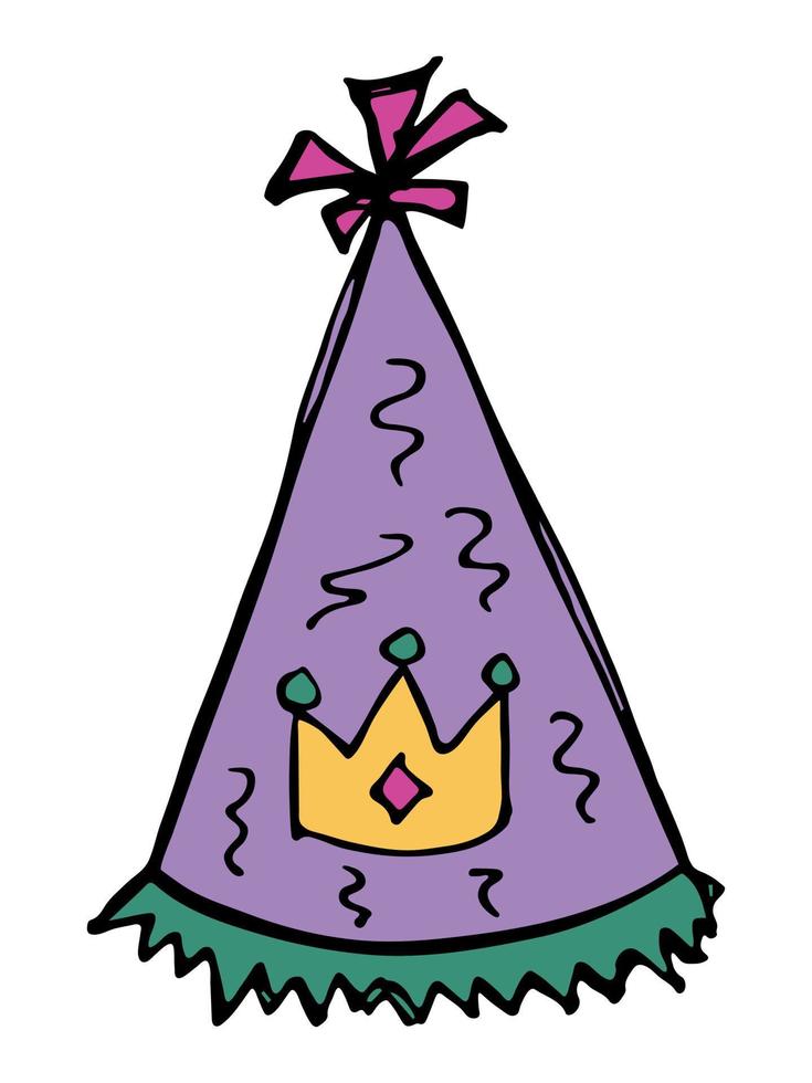 Hand drawn party hat illustration isolated on a white background. Birthday cap doodle. Holiday clipart. vector
