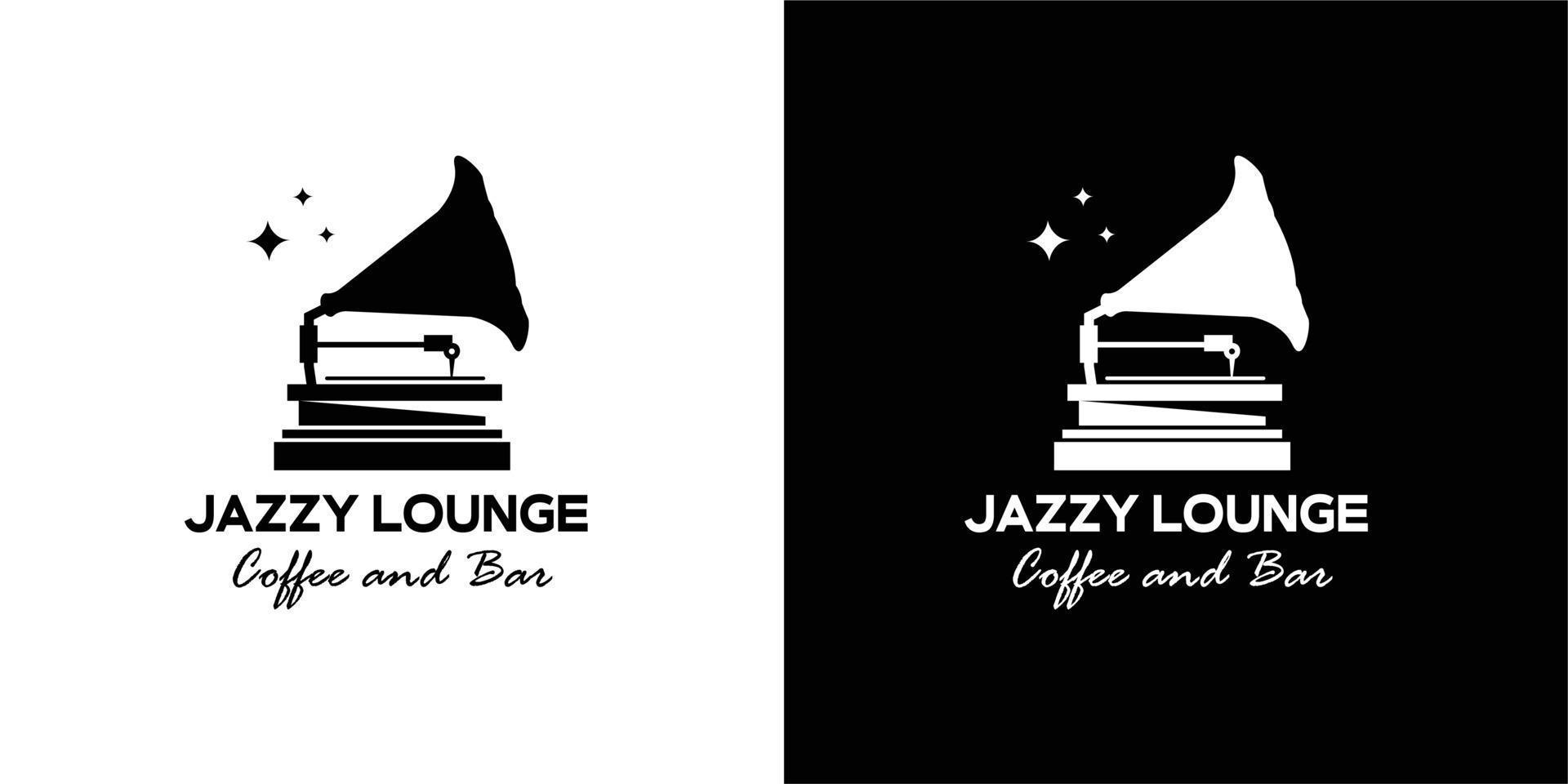 ILLUSTRATION VECTOR GRAPHIC OF BLACK SILHOUETTE GRAMOPHONE CLASSIC OLD VINTAGE GOOD FOR JAZZ JAZZY LOUNGE COFFEE SHOP CAFE AND DRINKING WINE BAR VINTAGE LOGO