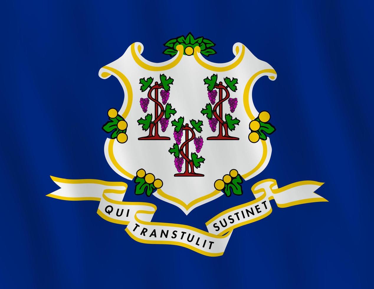 Connecticut US state flag with waving effect, official proportion. vector