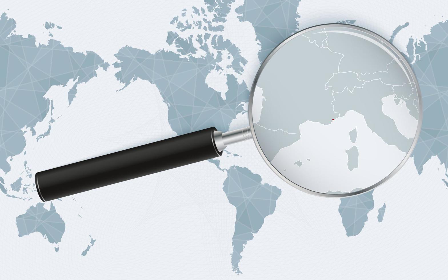 Enlarged map of Monaco on America centered World Map. Magnified map and flag of Monaco. vector