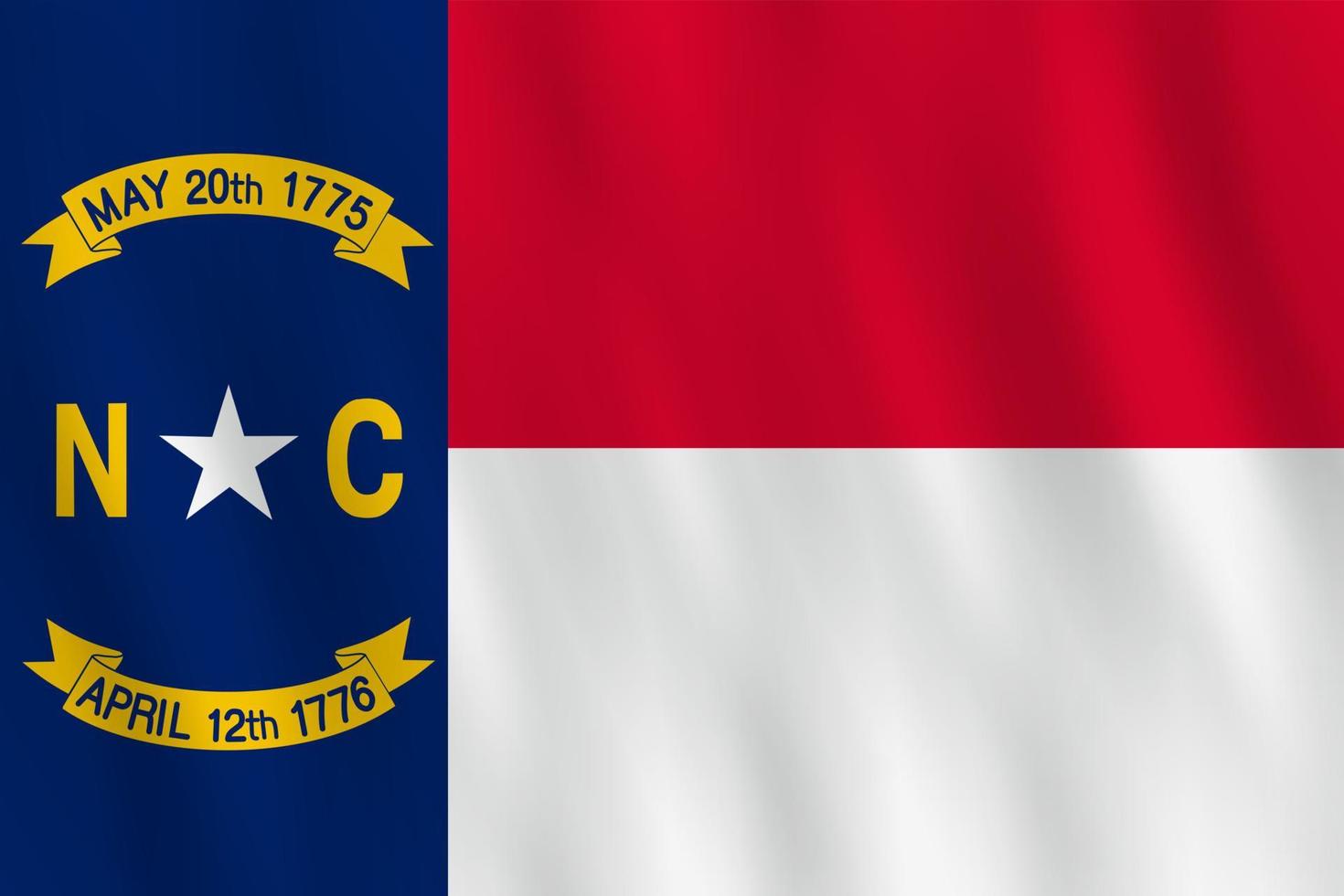North Carolina US state flag with waving effect, official proportion. vector