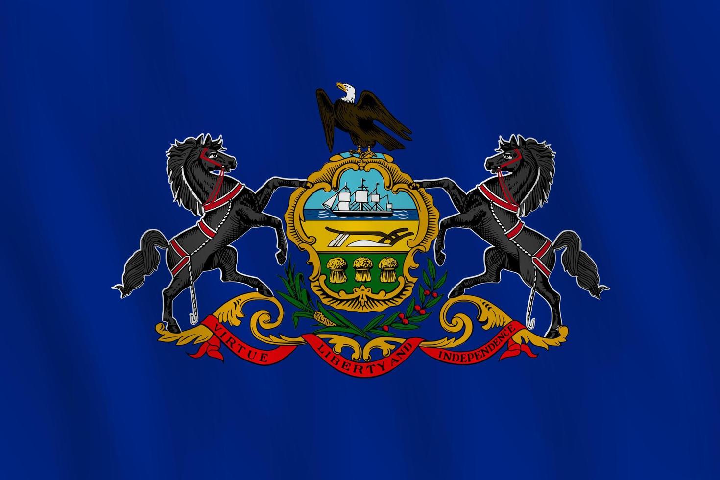 Pennsylvania US state flag with waving effect, official proportion. vector