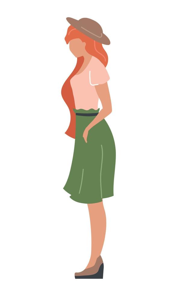 elegante personaje de vector de color semiplano de chica de pelo jengibre