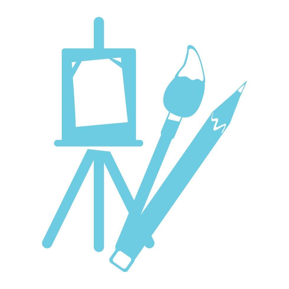 Easel with painting tools flat concept vector illustration