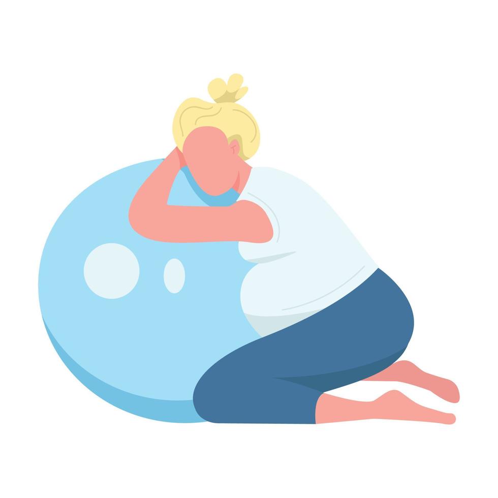 Expecting mother training with ball semi flat color vector character