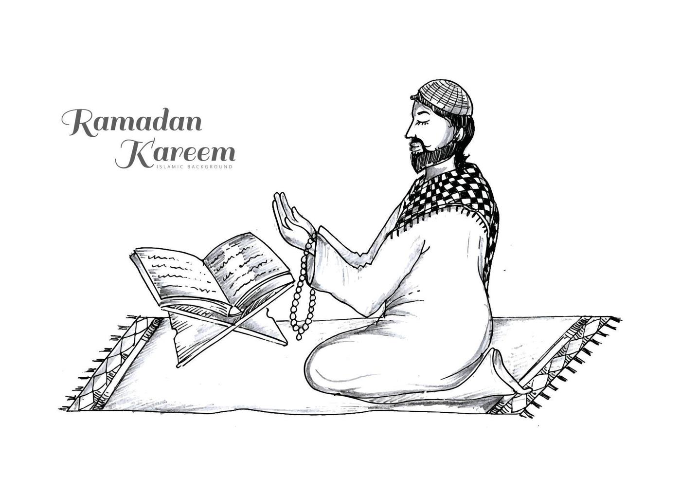 Hand draw ramadan kareem or ramazan mubarak sketch design vector