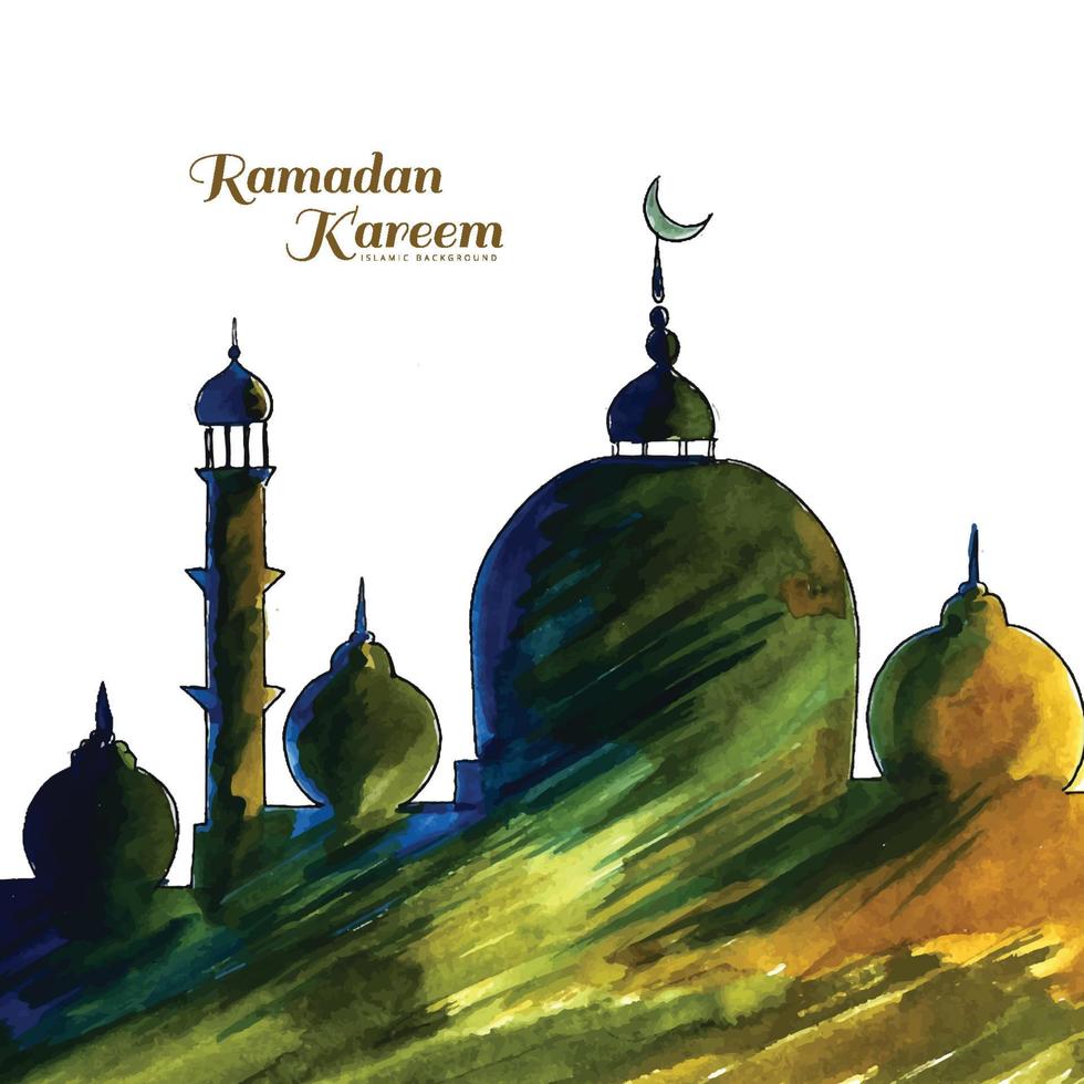 textura de acuarela de mezquita islámica con fondo de lámparas ramadan kareem vector