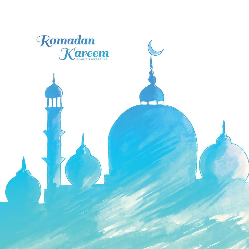 textura de acuarela de mezquita islámica con fondo de lámparas ramadan kareem vector