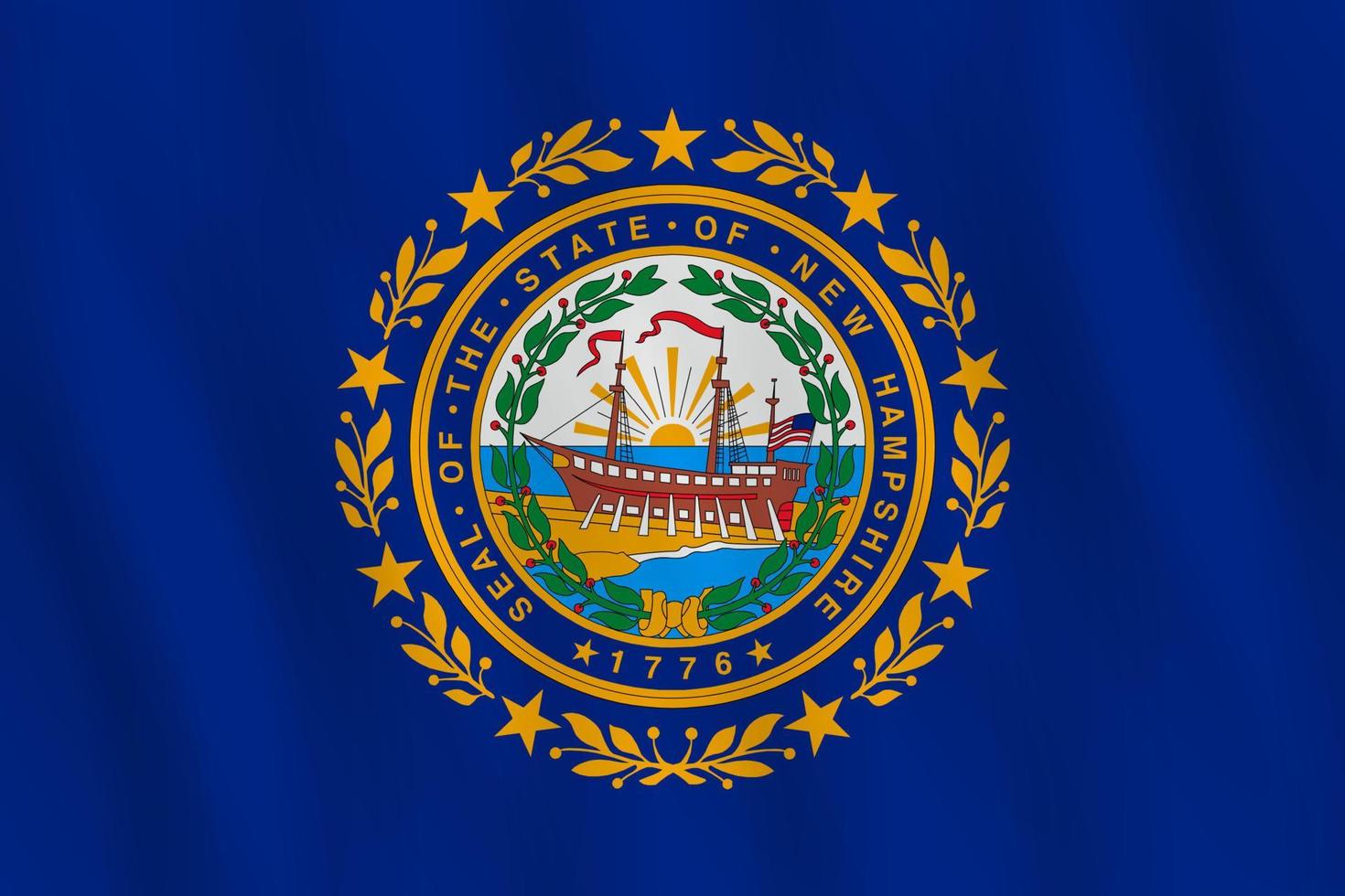 New Hampshire US state flag with waving effect, official proportion. vector