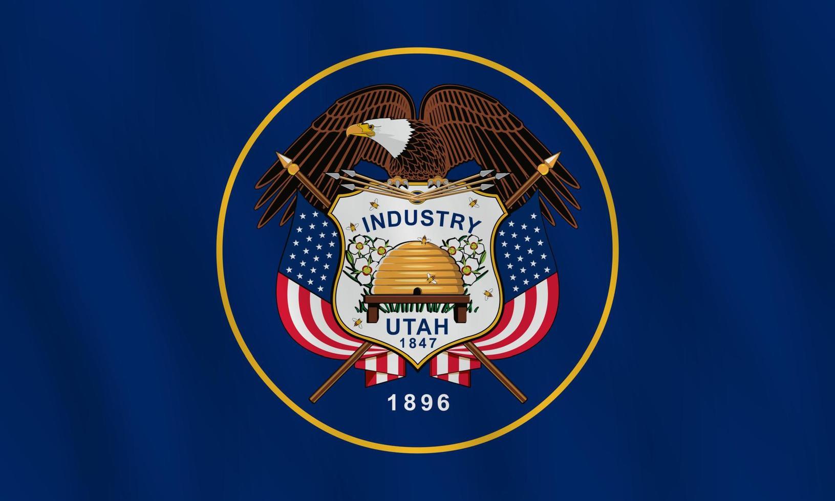 Utah US state flag with waving effect, official proportion. vector