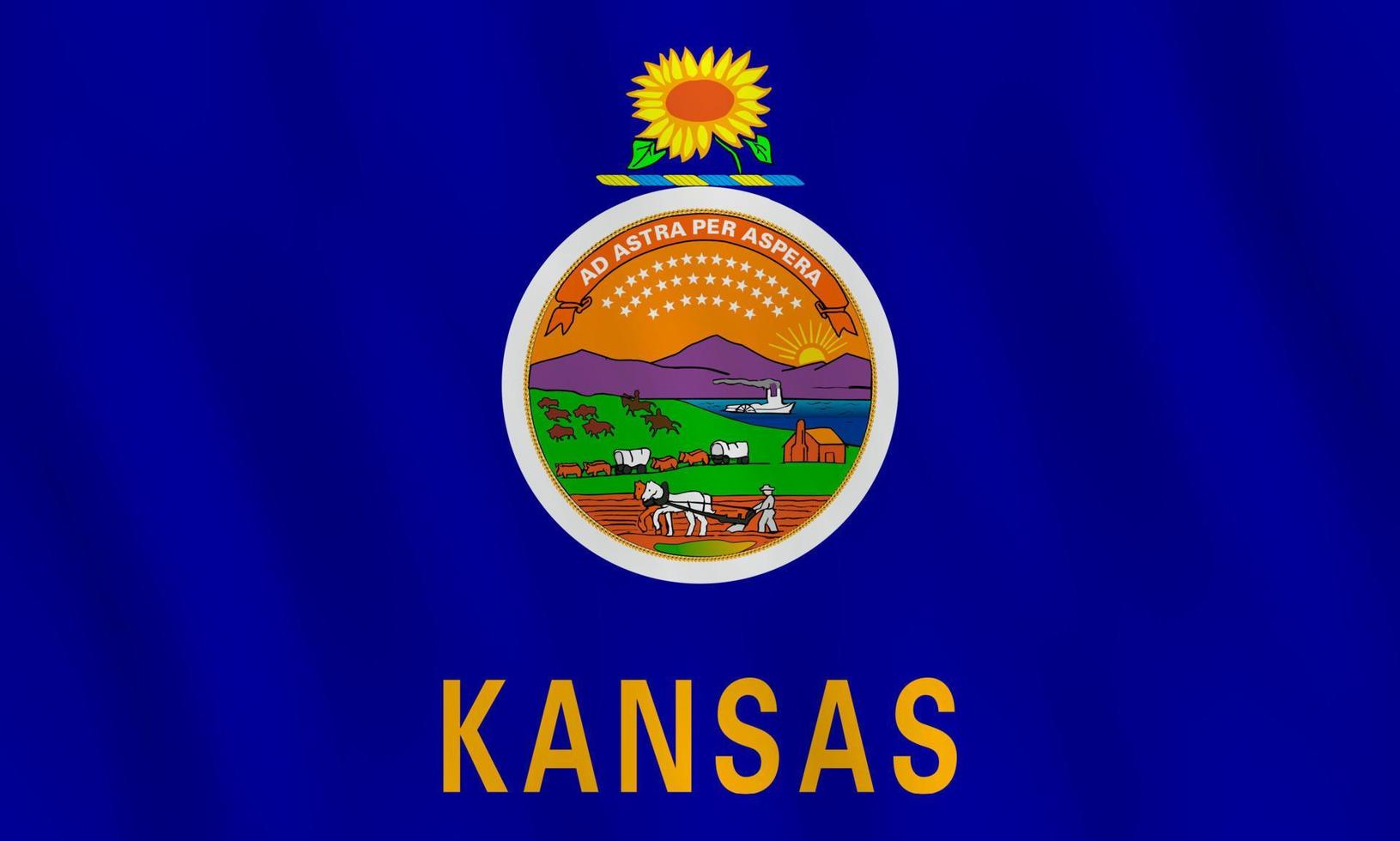 Kansas US state flag with waving effect, official proportion. vector