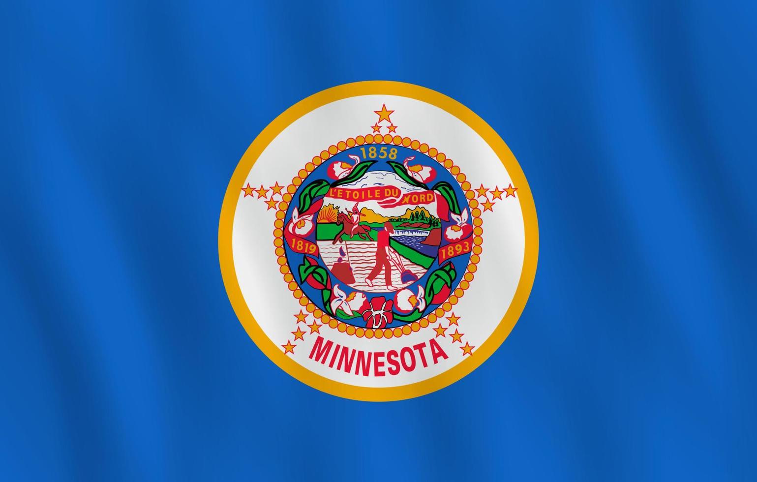 Minnesota US state flag with waving effect, official proportion. vector