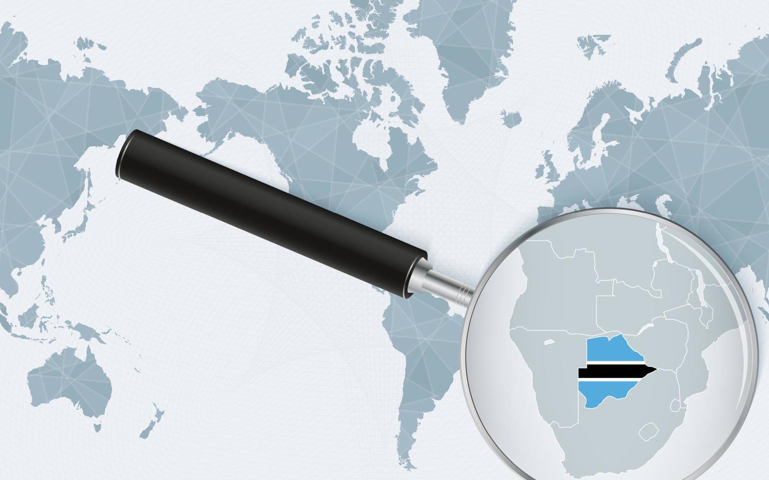 Enlarged map of Botswana on America centered World Map. Magnified map and flag of Botswana. vector