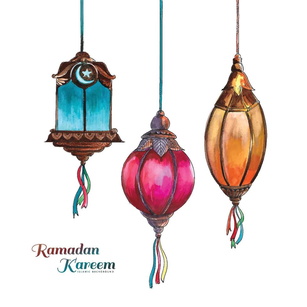 Beautiful decorative islamic lamps festival card design vector