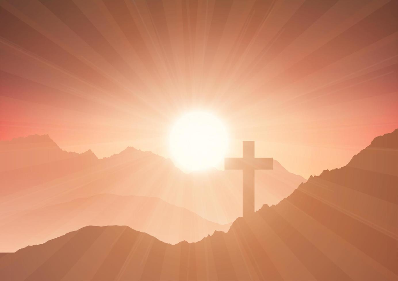 He is risen background with cross against sunburst sky vector