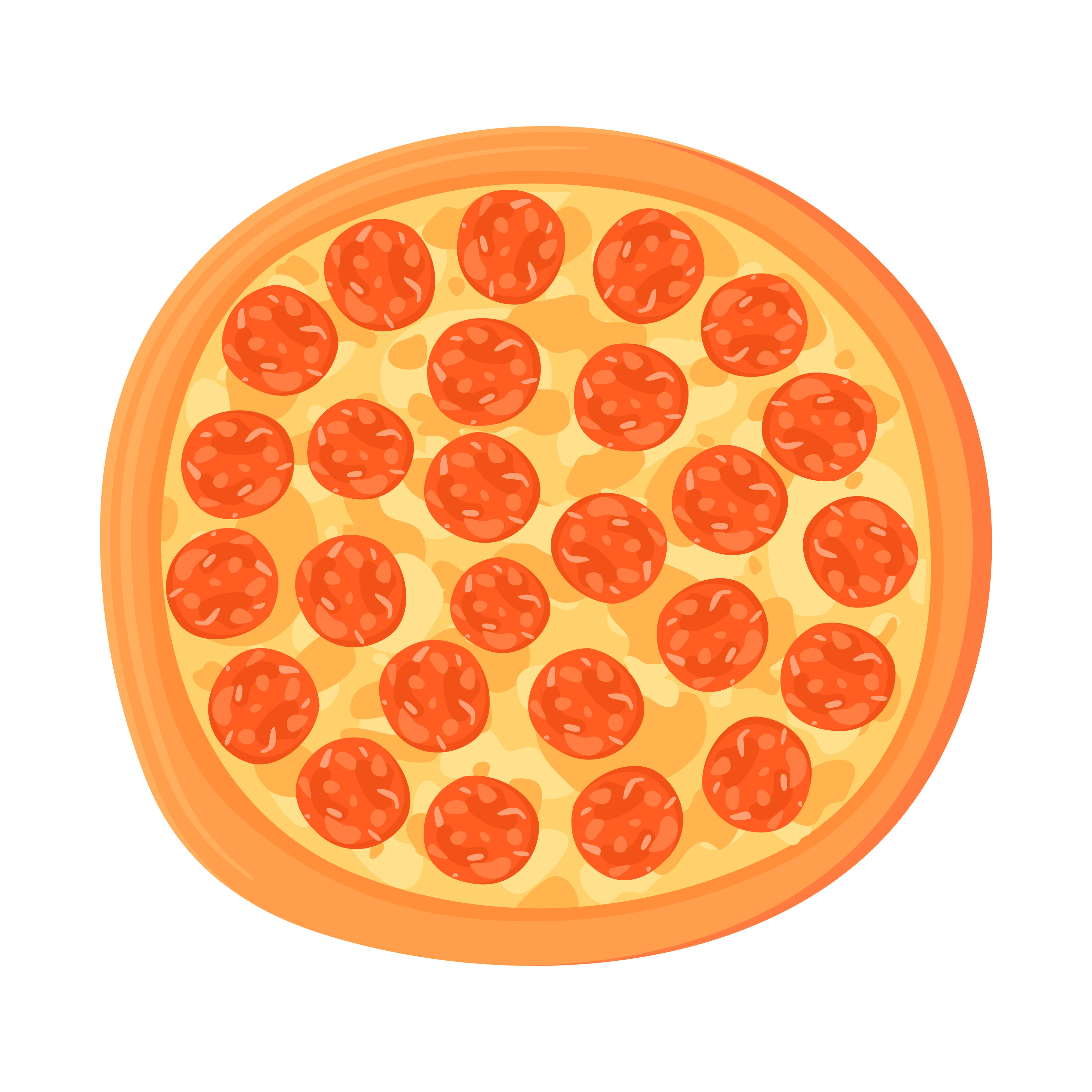 Cartoon traditional italian pepperoni pizza illustration. Fast food