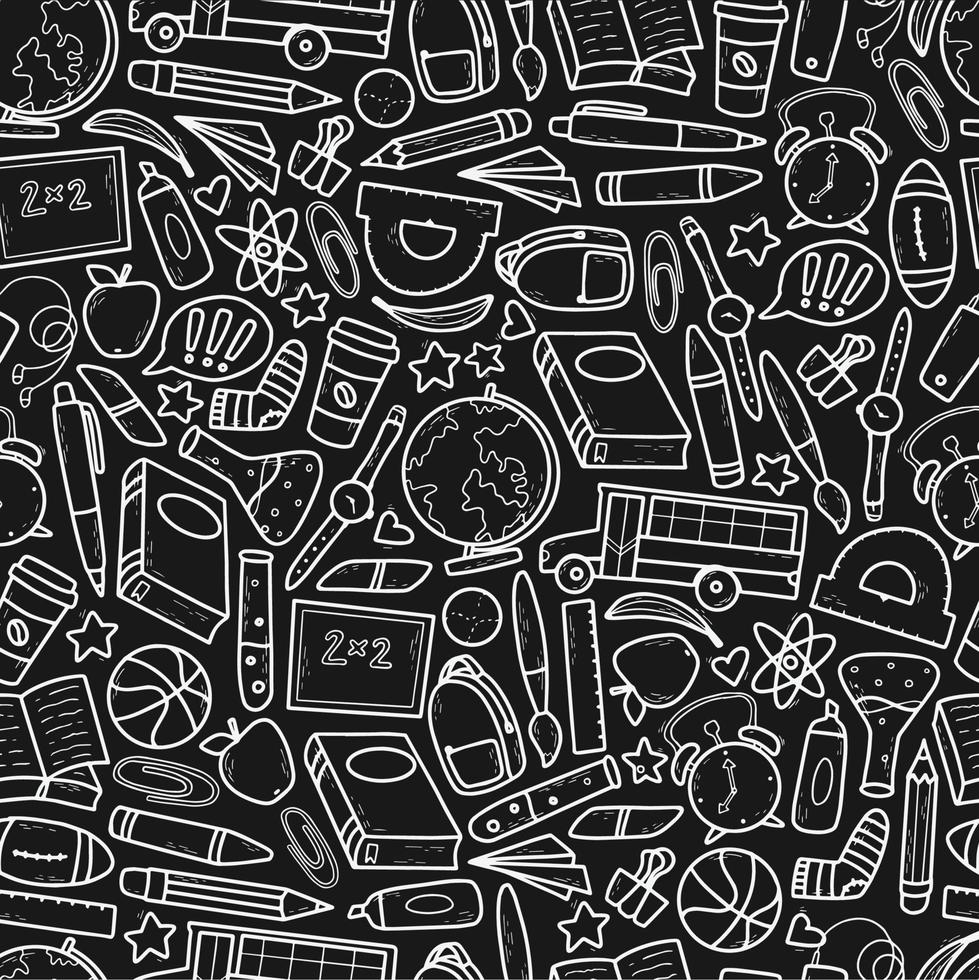 school seamless pattern with hand drawn doodles, stationary, school supplies. Wrapping paper, textile print, background, product packaging, wallpaper, etc. EPS 10 vector
