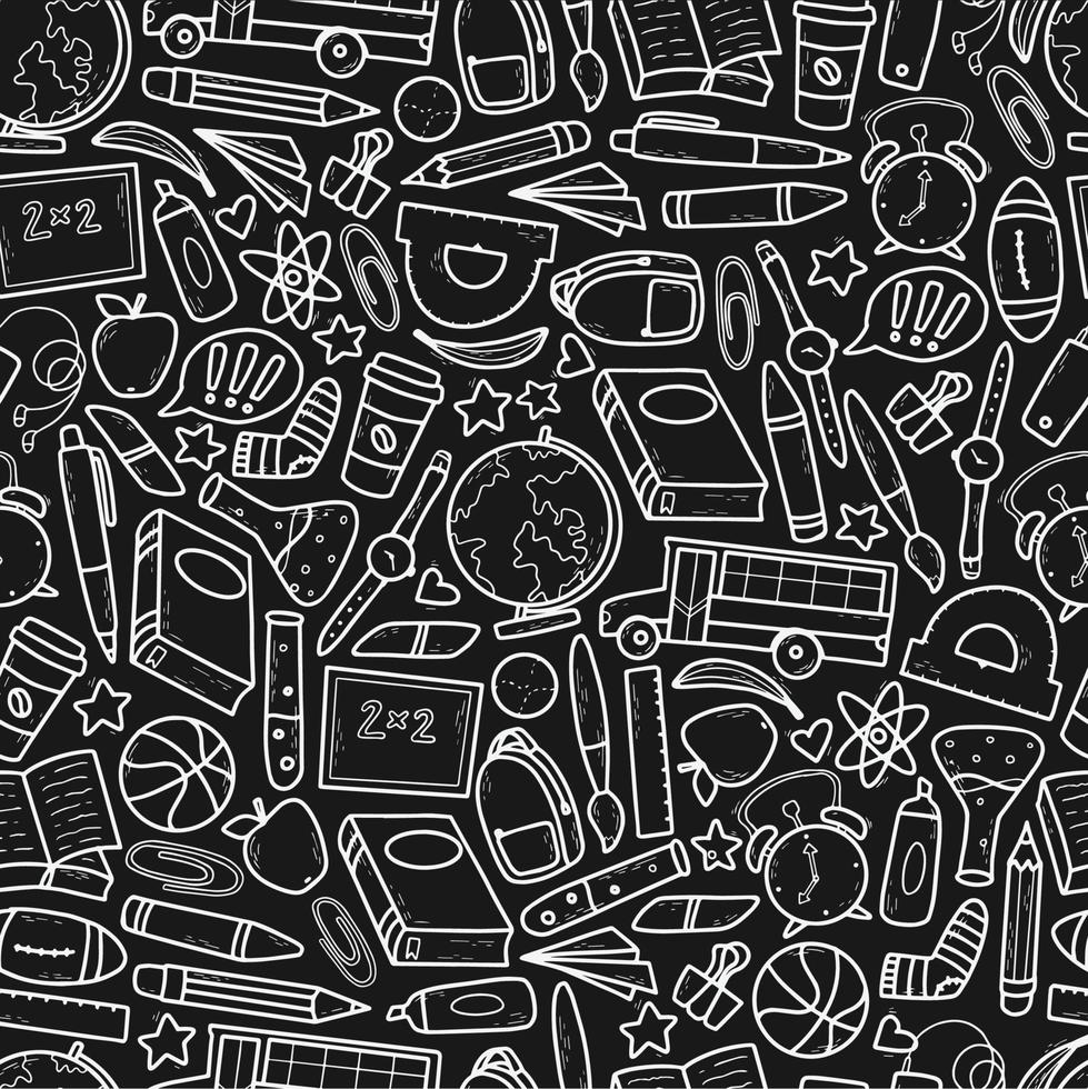 school seamless pattern with hand drawn doodles, stationary, school supplies. Wrapping paper, textile print, background, product packaging, wallpaper, etc. EPS 10 vector