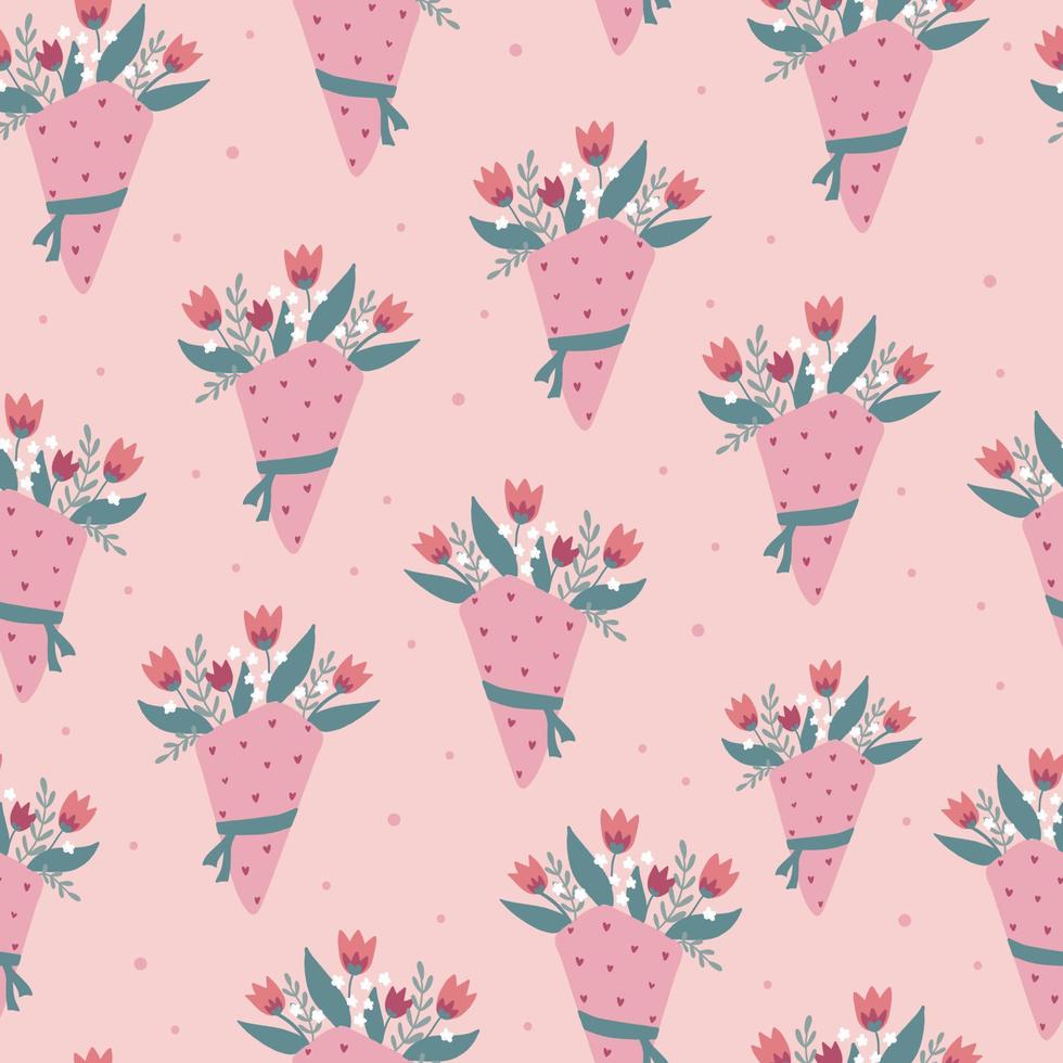 Seamless pattern with hand drawn bouquets of flowers. Good for scrapbook, wrapping paper, backgrounds, wallpaper, prints, textile, etc. EPS 10 vector