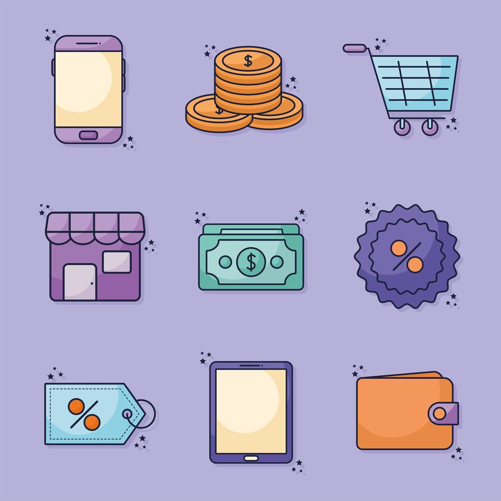 nine shopping icons vector