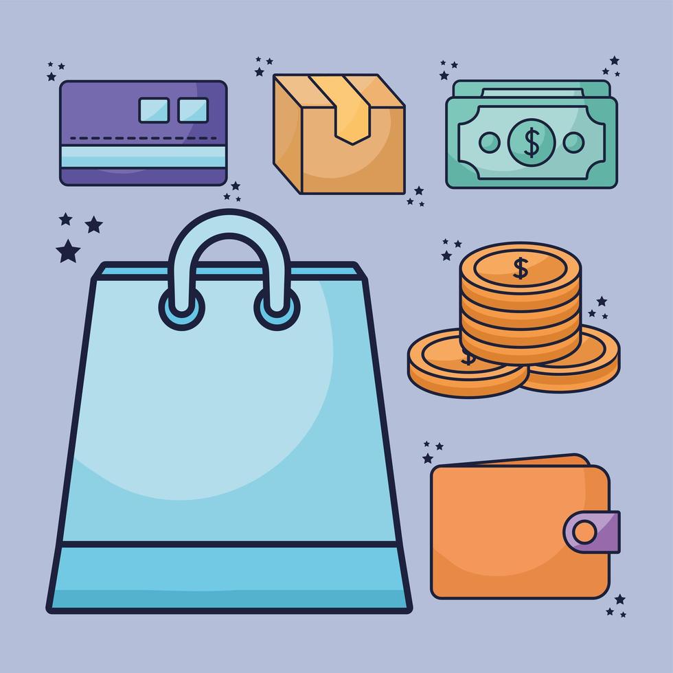 seis artículos de compras vector