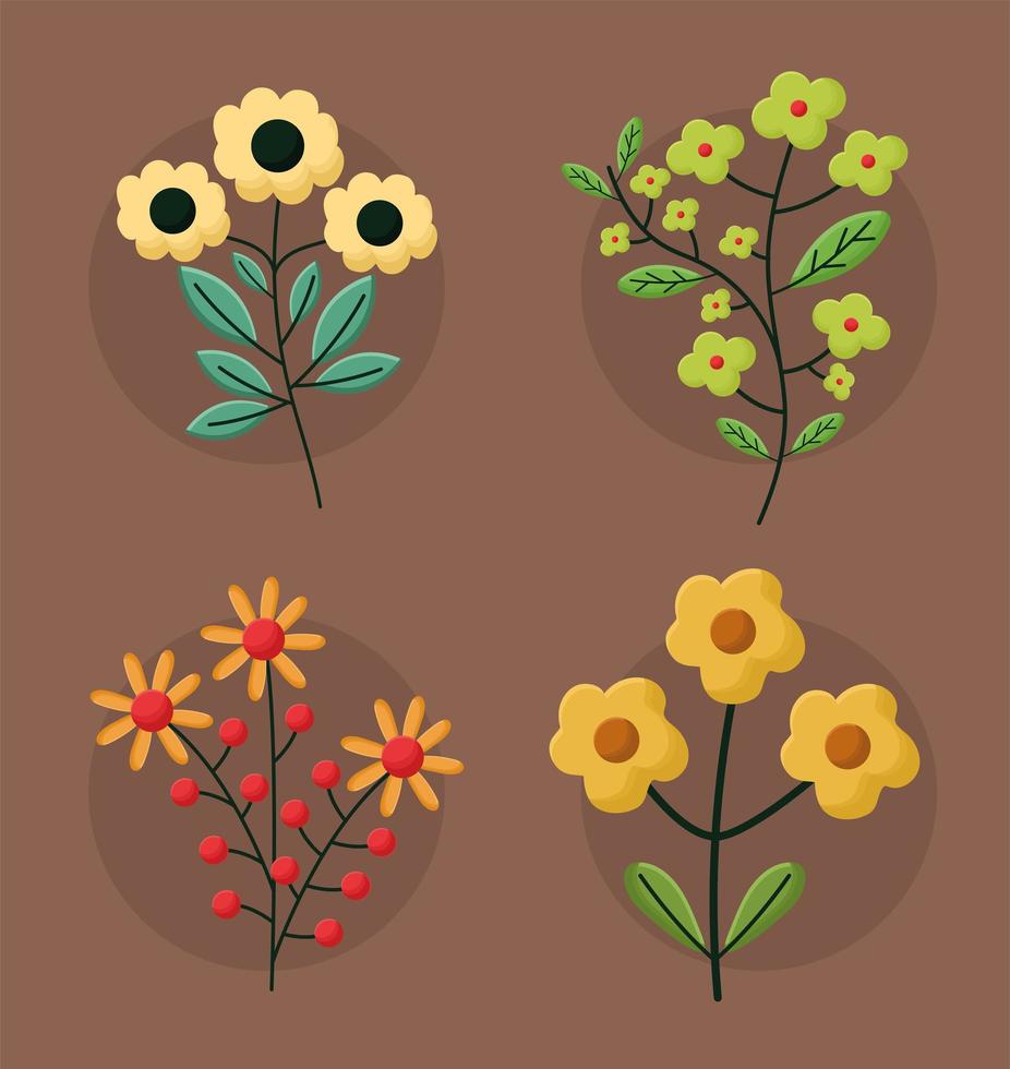 four flowers branches vector