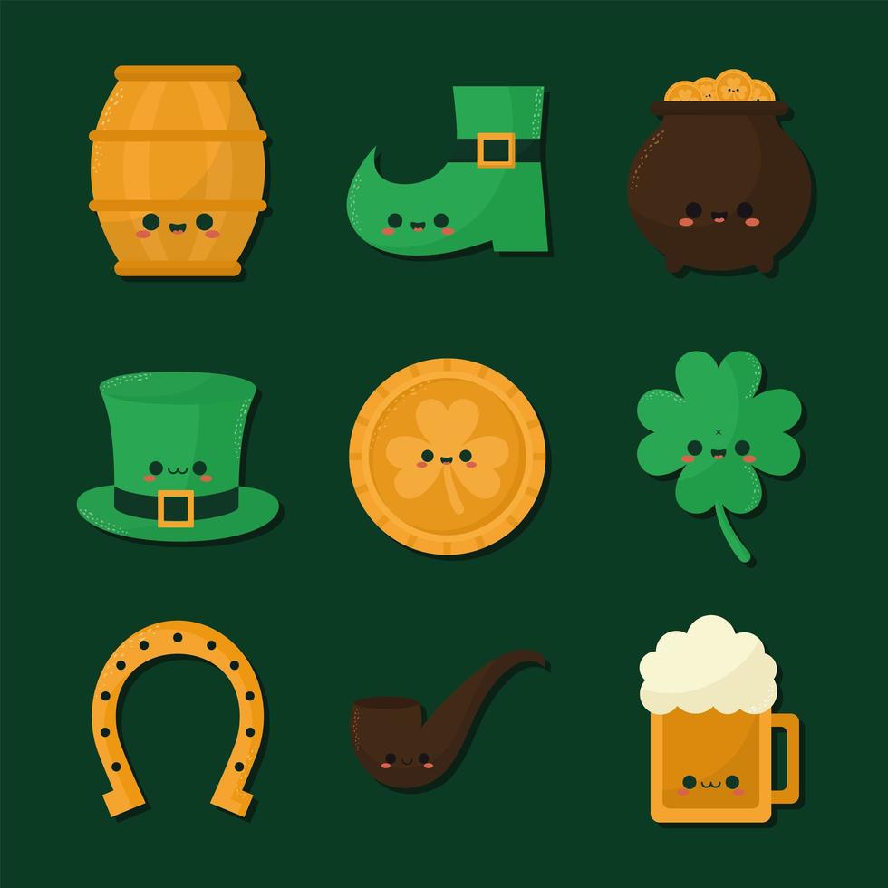 nueve iconos del día de San Patricio vector