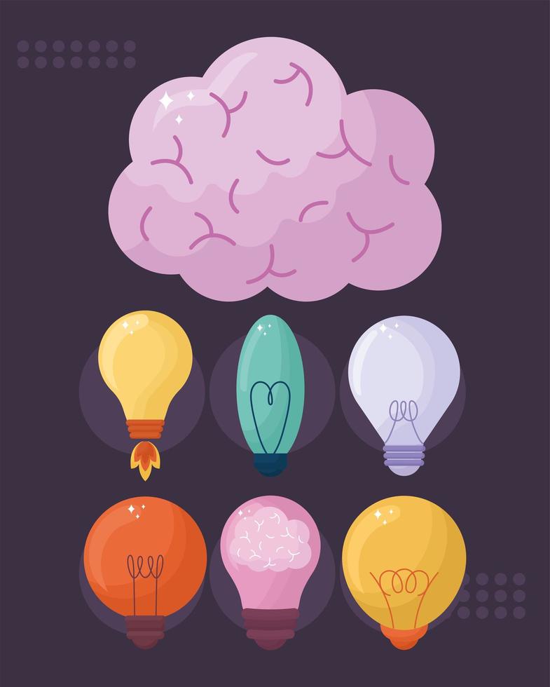 siete iconos de ideas creativas vector