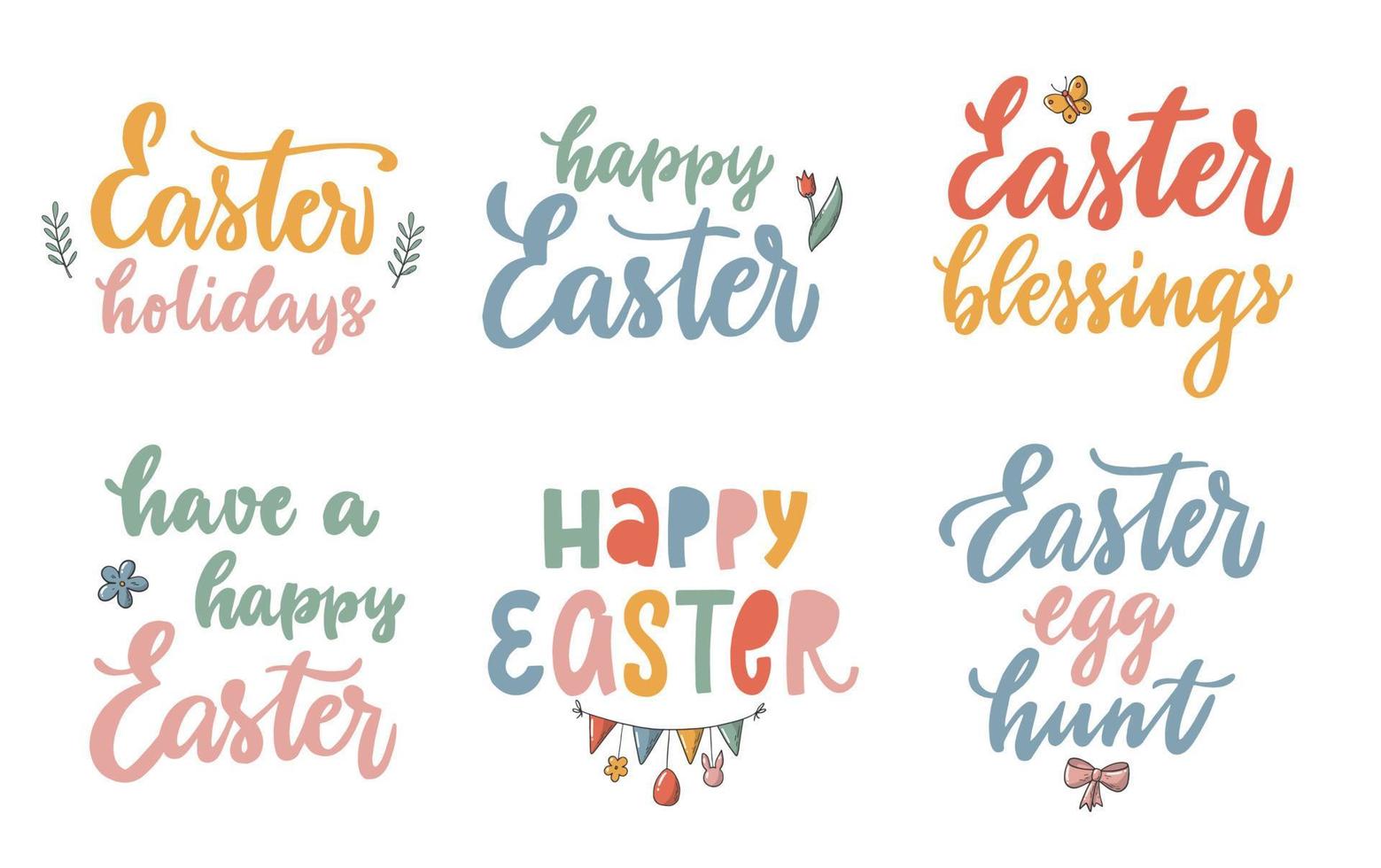Set of Easter quotes isolated on white background. Good for posters, greeting cards, prints, banners, stickers, invitations, sublimations, etc. EPS 10 vector