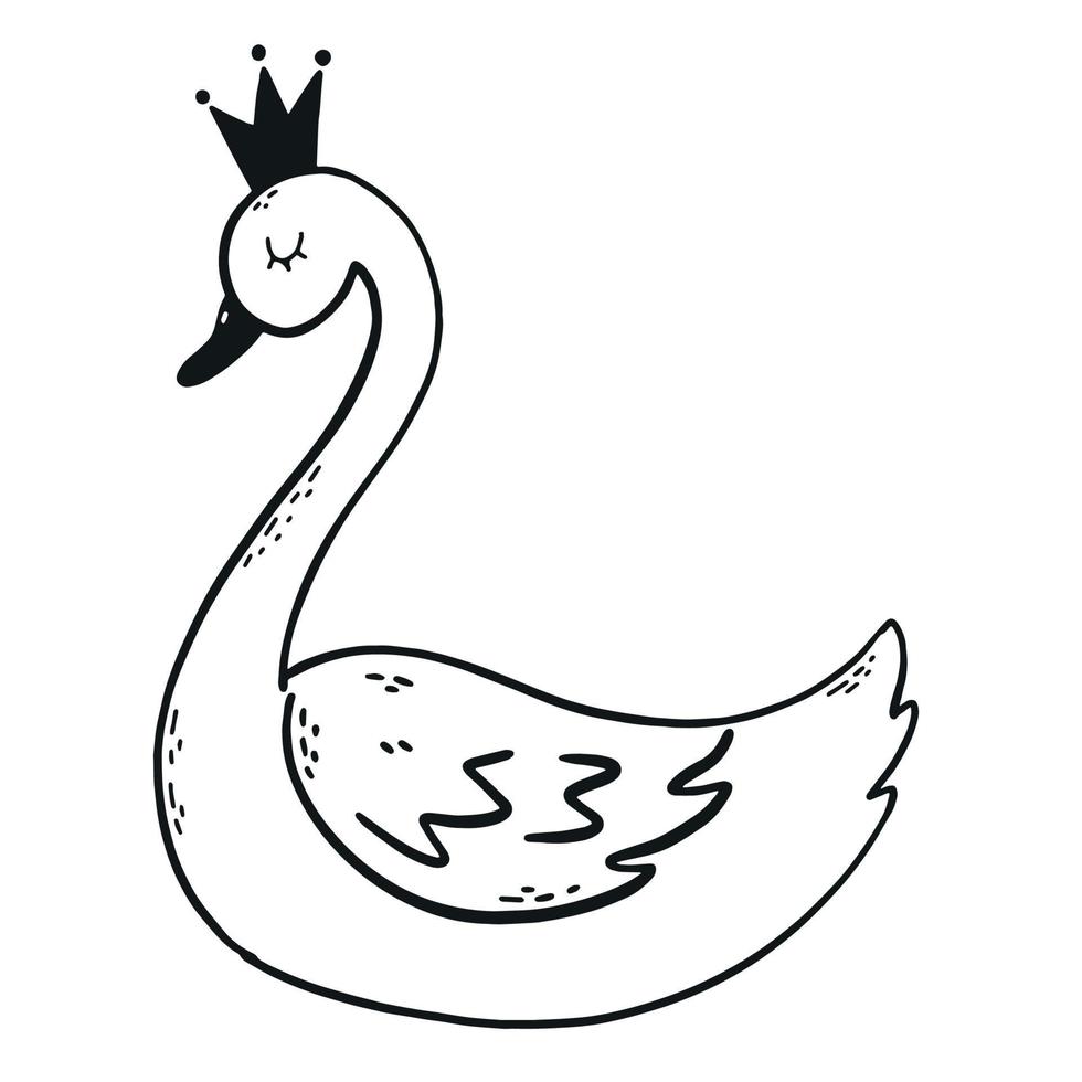 cute hand drawn illustration of a swan for kids apparel decor, coloring pages, nursery posters and prints, cards, etc. EPS 1 vector